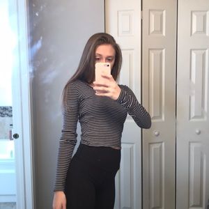 Navy blue and white striped long sleeve top